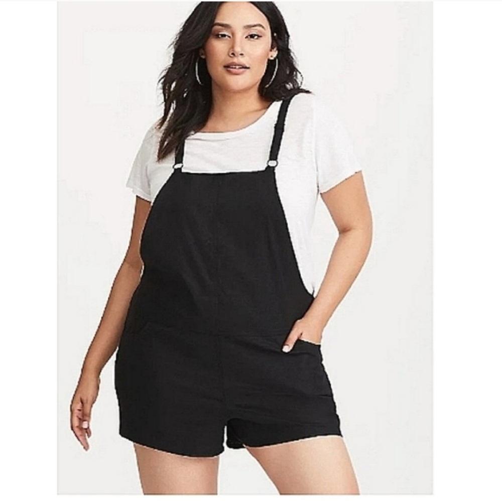 Torrid Linen Overall Shortall Jumpsuit Black Short Size